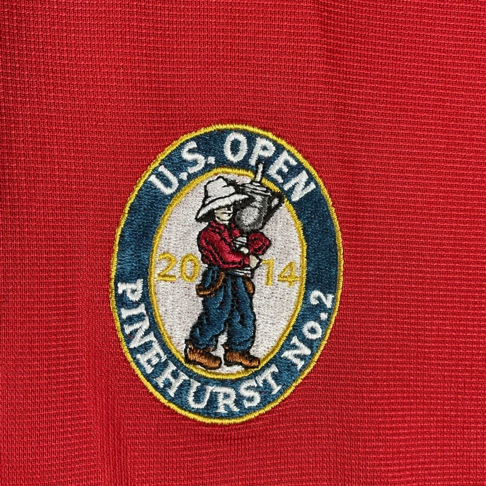 Adidas Polo Shirt Mens Medium Red 2014 US Open Pinehurst No 2 Climalite P78572